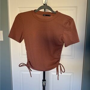 Zara Brown Ruched Side Crop Top